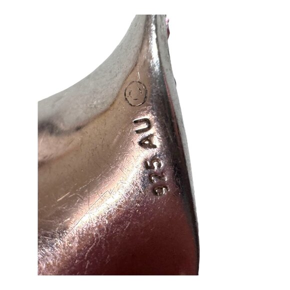 Vintage Sterling Silver & Pink Austrian Crystal Heart Pendant Charm Slide Wavy - Picture 3 of 4